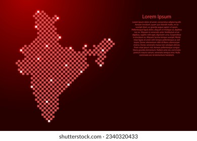 India map from futuristic red checkered square grid pattern and glowing stars for banner, poster, greeting card
