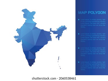 India map in geometric blue polygonal style modern design on white background. Vector illustration map in geometric blue polygonal style modern design on white background. Vector illustration.