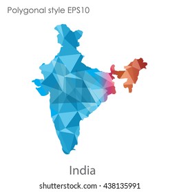 India map in geometric polygonal style.Abstract gems triangle,modern design background.. Vector illustration EPS10