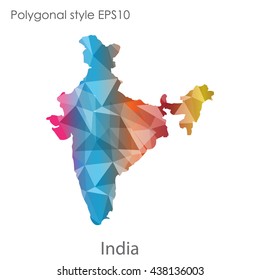 India map in geometric polygonal style.Abstract gems triangle,modern design background.. Vector illustration EPS10
