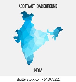 India map in geometric polygonal,mosaic style in blue shades.Abstract tessellation,modern design background,low poly. Vector illustration.