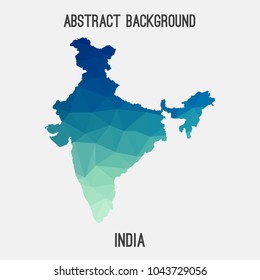India map in geometric polygonal,mosaic style.Abstract tessellation,modern design background,low poly. Geometric cover, mockup. Vector illustration.