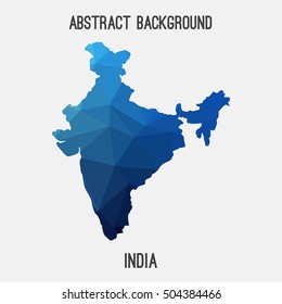 India map in geometric polygonal,mosaic style.Abstract tessellation,modern design background,low poly. Vector illustration.