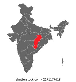 Gráfico cartográfico de India, icono de geografía de viajes, región india CHHATTISGARH, ilustración vectorial.