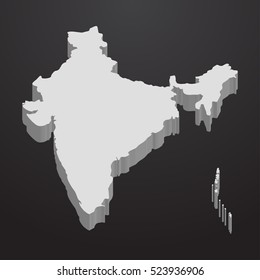 India map in gray on a black background 3d