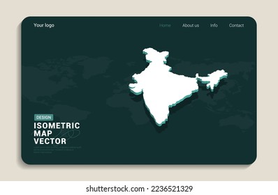 India map green background with isometric vector. Web banner layout template.