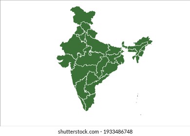 India Map Green Color on White Backgound