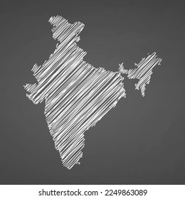 Esbozo dibujado a mano en un mapa de la India. Indicador de ilustración de concepto vectorial, mapa de garabatos. Mapa de país para infografía, folletos y presentaciones aisladas en fondo negro. Ilustración vectorial.