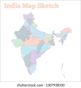 India map. Hand-drawn country. Vector illustration.