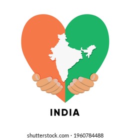India Map in heart shape hold by hands vector illustration design