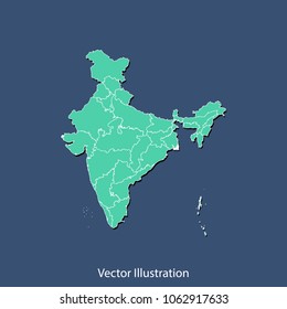 India map - High detailed color map of India. flat design style, clean and modern.Vector illustration eps 10