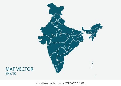 Mapa de India High Detallado sobre fondo blanco. Resumen de la ilustración vectorial de diseño eps 10