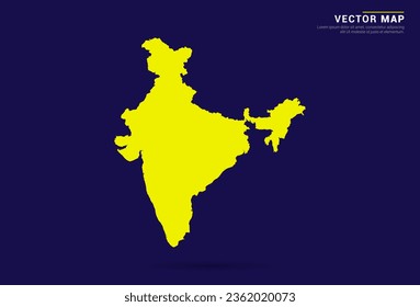 India map - High Detailed. Yellow color on dark background. Abstract design vector.