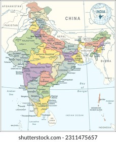 Mapa de India - ilustración vectorial altamente detallada