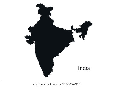 India Map Icon. Black Silhouette Simple Style Vector Isolated Image Of Asian Country