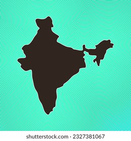 Icono de mapa de India. Forma de campo en el fondo de degradado rayado radiante. Afiche vibrante de la India. Encantadora ilustración vectorial.