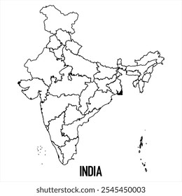 Icono de mapa de la India aislado sobre fondo blanco. Mapa de esquema. Icono de línea simple. Ilustración vectorial