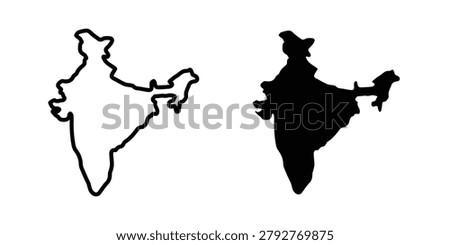 India map icon. line and filled black pictograms.