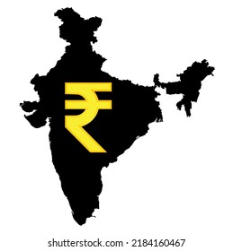 India Map with Indian Rupee Icon on it isolated in white background