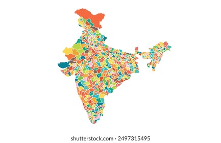 India map with individual colors for website layouts,background, education, precise, customizable, Travel worldwide,map silhouette backdrop,earth geography,political, reports.