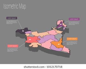 India map infographics vector template with regions and pointer marks