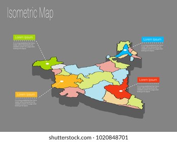 India map infographics vector template with regions and pointer marks