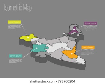 India map infographics vector template with regions and pointer marks
