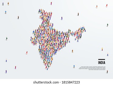 India Map. Large Group Of People Form To Create A Shape Of India Map. Vector Illustration.