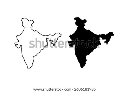 india map line and black silhouette isolated on white. blank country border. desig clipart for geographic, travel or political banner background design,events illustration.