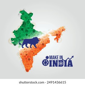 Mapa de la India hecho con Ilustración vectorial de engranajes. hacer en la India tipografía aislada sobre fondo blanco. intentar color Mapa de la India