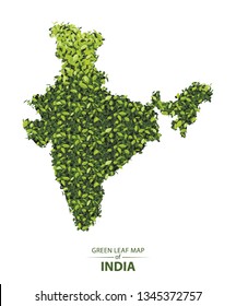india map made up of green leaf on white background vector illustration of a forest is conceptual of the global green environmental issues worldwide
