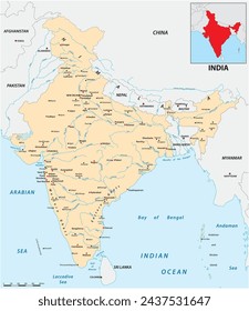 India map with the main cities