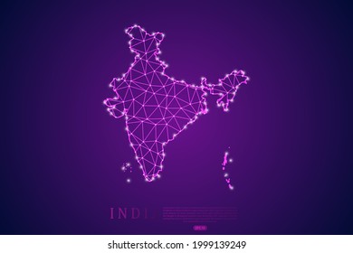 India Map mash line and point scales on purple technology background. Wire Frame 3D mesh polygonal network line, design sphere, dot and structure -  Vector illustration eps 10