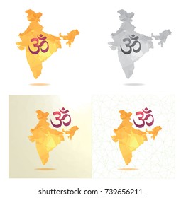 india map with Om symbol of Hinduism in geometric polygonal, mosaic style.