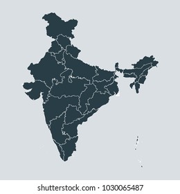 India map on gray background vector, India Map Outline Shape Gray on White Vector Illustration,
High detailed Gray illustration map India.