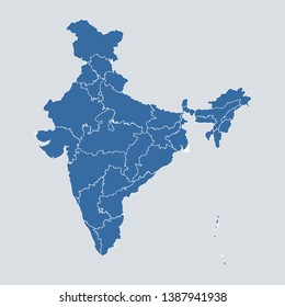 India map on gray background vector, India Map Outline Shape Blue on White Vector Illustration, High detailed Gray illustration map India. Symbol for your web site design map logo. app, ui, eps10.