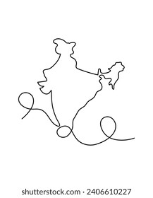 india map one line art, vector best line icon.