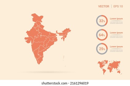 India map orange abstract infographic vector.