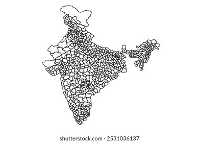 Esquema de mapa de la India, ilustración de doodle lineal. aislado en el fondo blanco para diseños de Sitio web, fondo, educación, preciso, personalizable, viaje por todo el mundo, fondo de silueta de mapa, geografía terrestre.