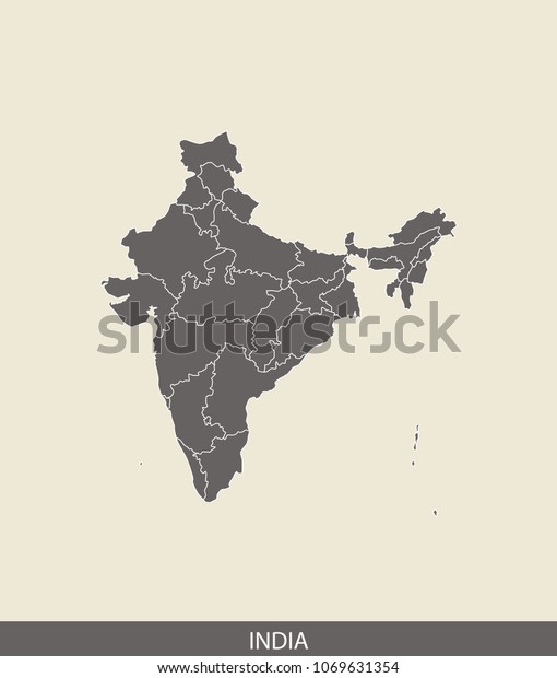 India Map Outline Vector Illustration Gray Stock Vector (Royalty Free ...