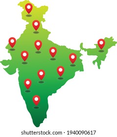 India Map With Pin Location