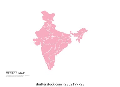 Mapa de India - Estilo abstracto rosado aislado en fondo blanco para infografía, vector de diseño.