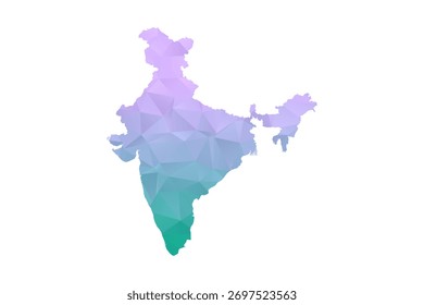 Indien Karte Polygon Stil Vektorgrafik Illustration in violettem und türkisem Farbverlauf, Low Poly Geometric Design, isoliert auf weißem Hintergrund für Infografiken und Projekte.