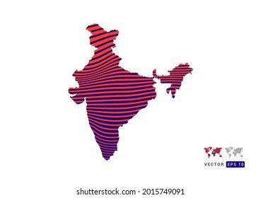 India map red and blue of abstract with dynamic waves vector.