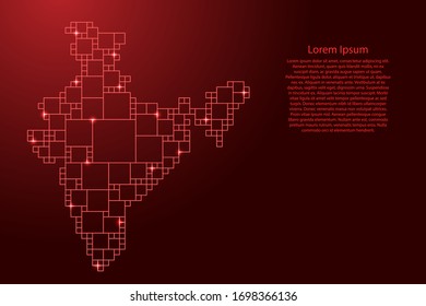 India map from red pattern from a grid of squares of different sizes . Vector illustration.