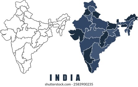 India map regions border outline vector set