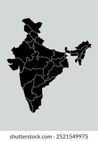 Mapa de la India con regiones aisladas sobre fondo blanco. Mapa de la India. Ilustración vectorial
