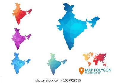 India Map - Set of geometric rumpled triangular low poly style gradient graphic background , Map world polygonal design for your . Vector illustration eps 10.