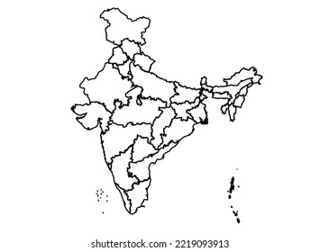 India Map shadow in minimal line outline thin shape isolated vector illustration