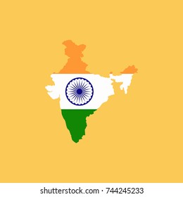 India Map silhouette with flag vector isolated in yellow background